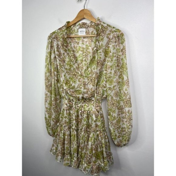 Misa Ruffle Drawstring Neck Elastic Waist Mini Dress Women's Green Size: XS NWOT - Picture 3 of 9